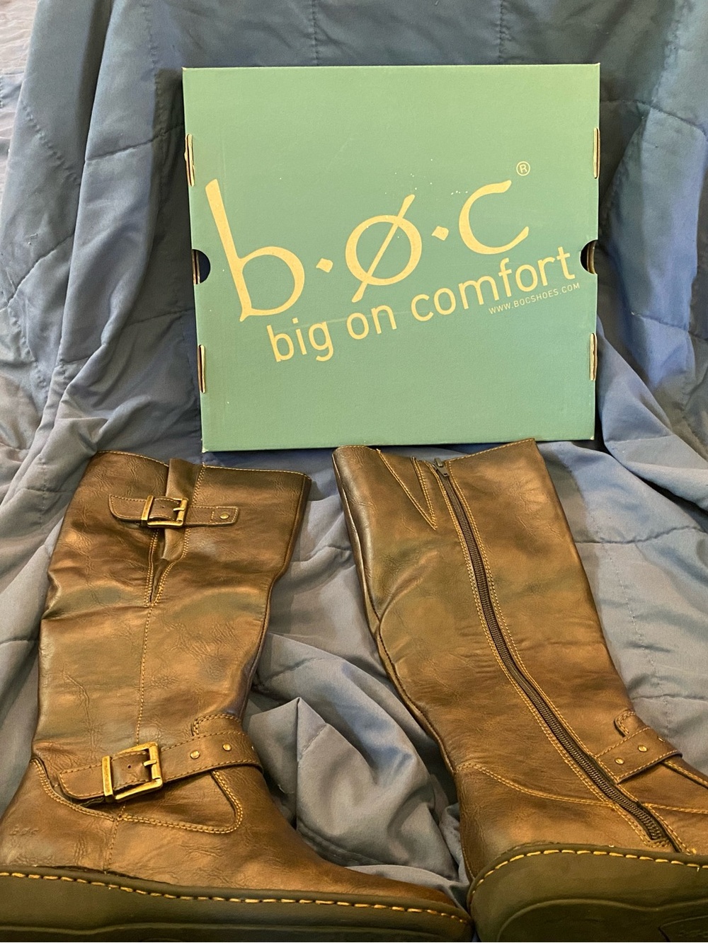 b.o.c. Women's Brown Mid-Calf Leather Boots with Buckle Detail